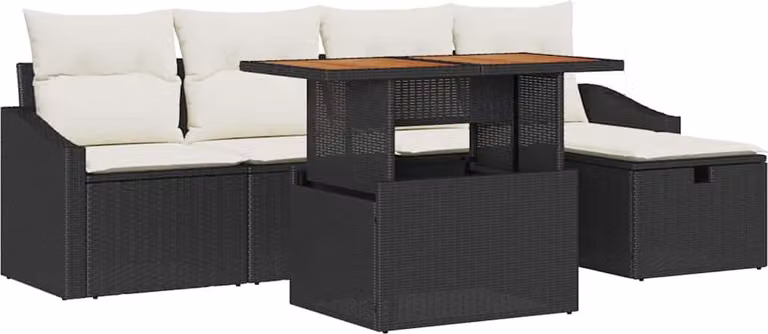 Set Divano da Giardino 6 pcs Nero polyrattan