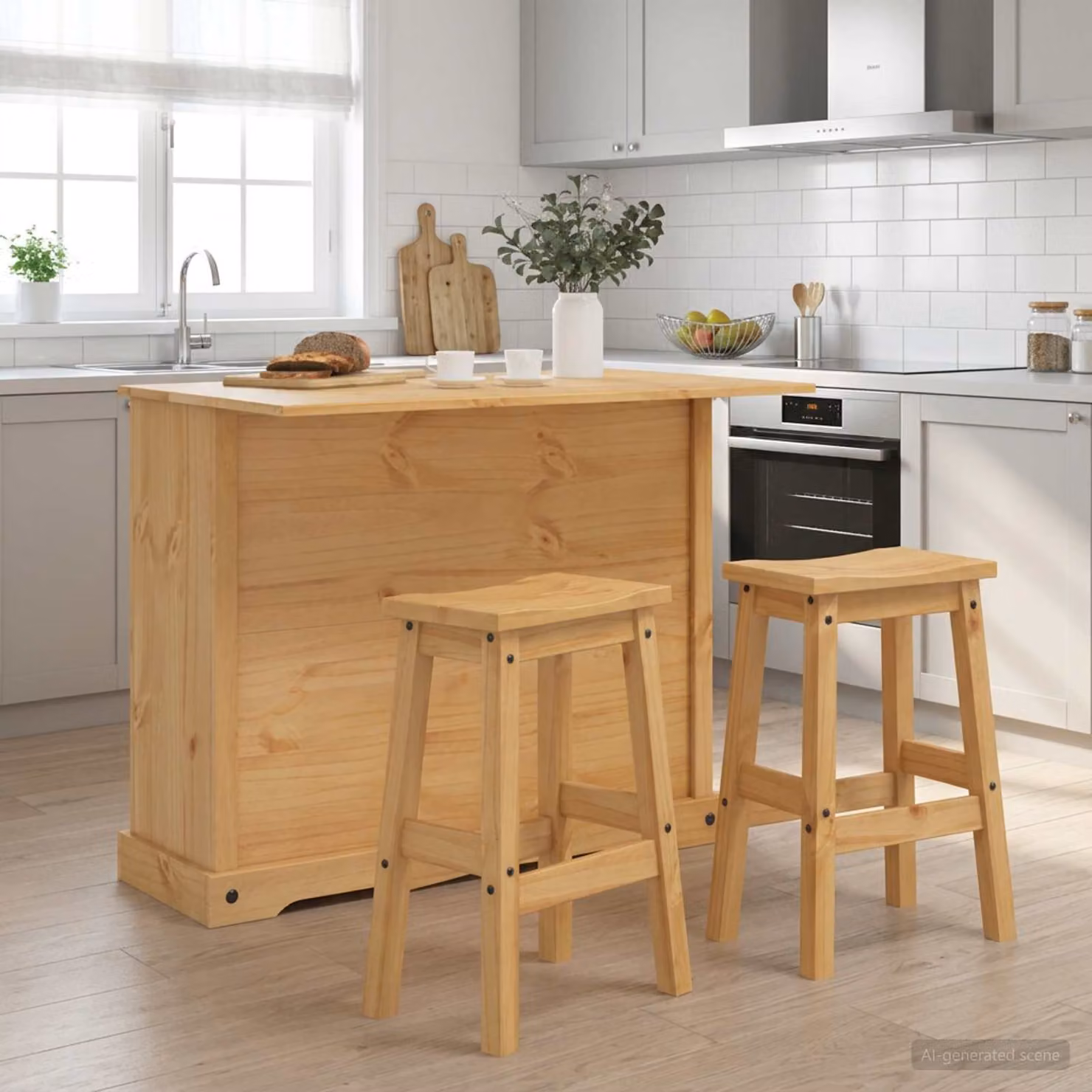 Set isola da cucina moderno vidaXL in legno di pino, 3 pezzi, colore marrone cera di miele, L/P/H: 112 x 70 x 91,5 cm