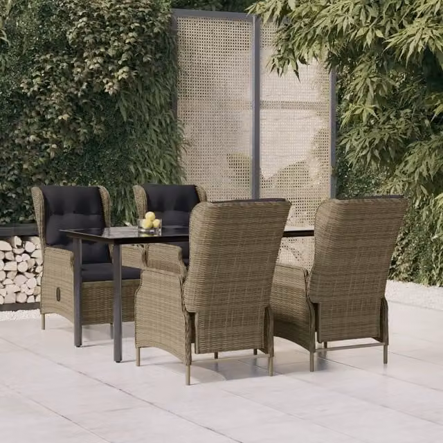 Set da pranzo da giardino vidaXL in polyrattan marrone e nero con tavolo rettangolare in vetro, 5 pezzi – 1