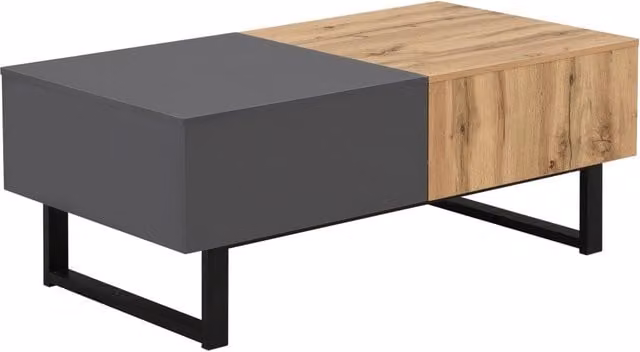 Tavolino da caffè multifunzionale scorrevole in pannello truciolare con struttura in metallo, 155 x 55 x 40 cm, colore legno e antracite