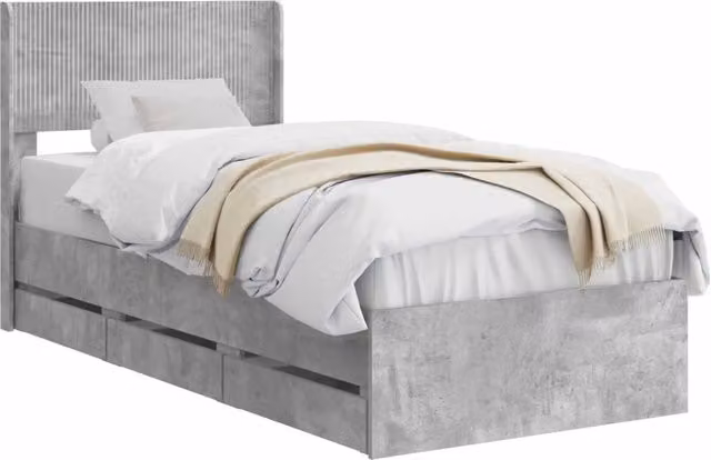 Letto singolo | Letto per adulti | Struttura del letto con stoccaggio e testata Grigio Cemento