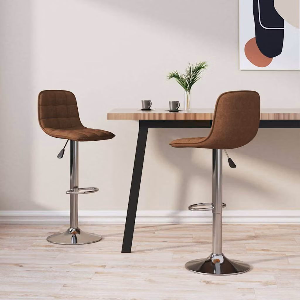 Set di 2 sgabelli da bar vidaXL marroni in tessuto e similpelle con base in metallo e seduta girevole a 360 gradi