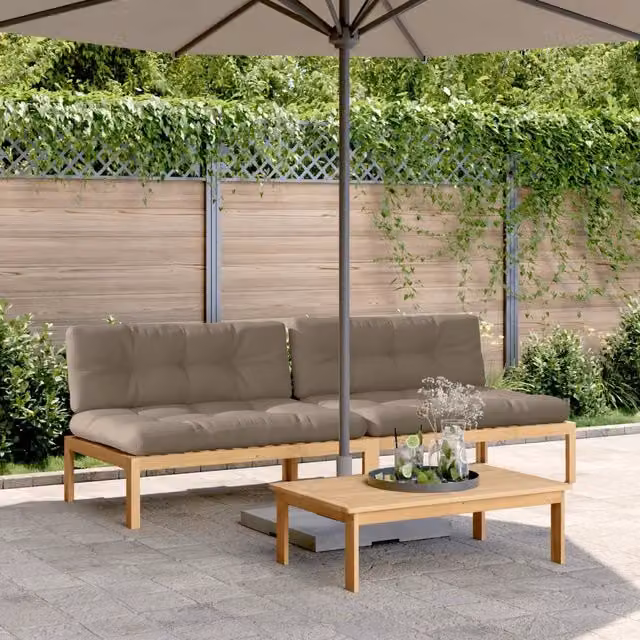 Divani Centrali Pallet Giardino 2pz con Cuscini Massello Acacia 3209359