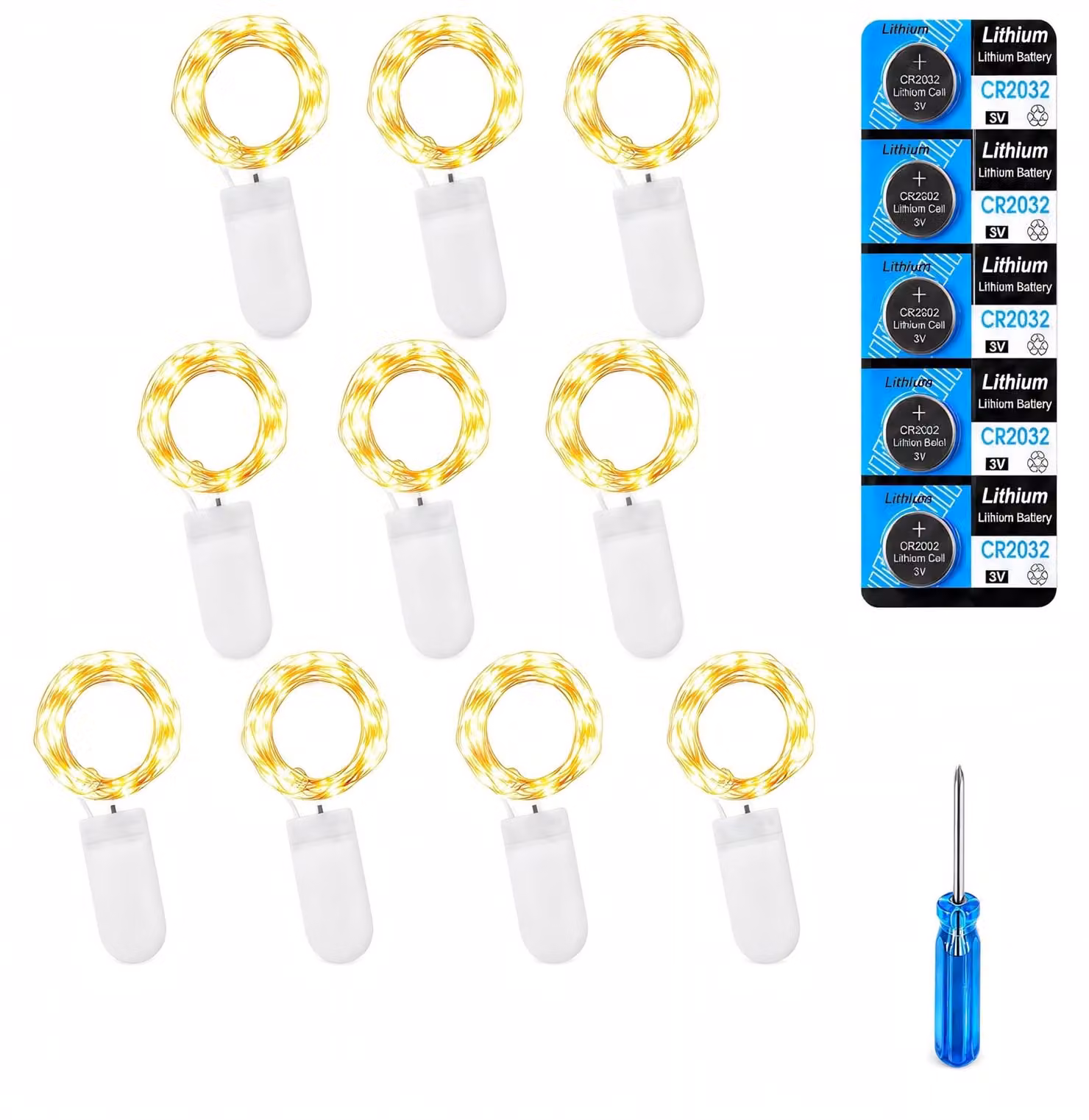 Catena luminosa a LED mini, alimentazione a batteria, 10 luci, 2 metri, luce bianco caldo