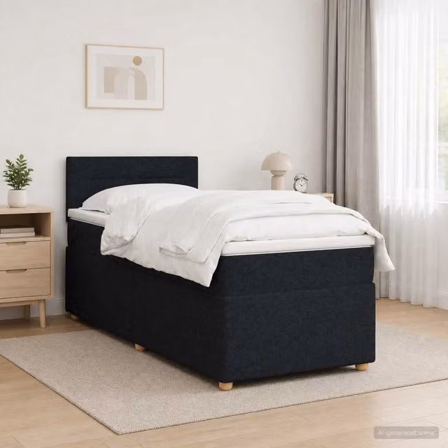 Letto box spring vidaXL con materasso a molle pocket e base contenitore con illuminazione sottostante e porta USB, Nero, L 200 cm x P 100 cm x H 100,5 cm – 1