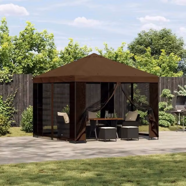 Gazebo 3 x 3 m Marrone Poliestere e Acciaio 190 gsm 900336