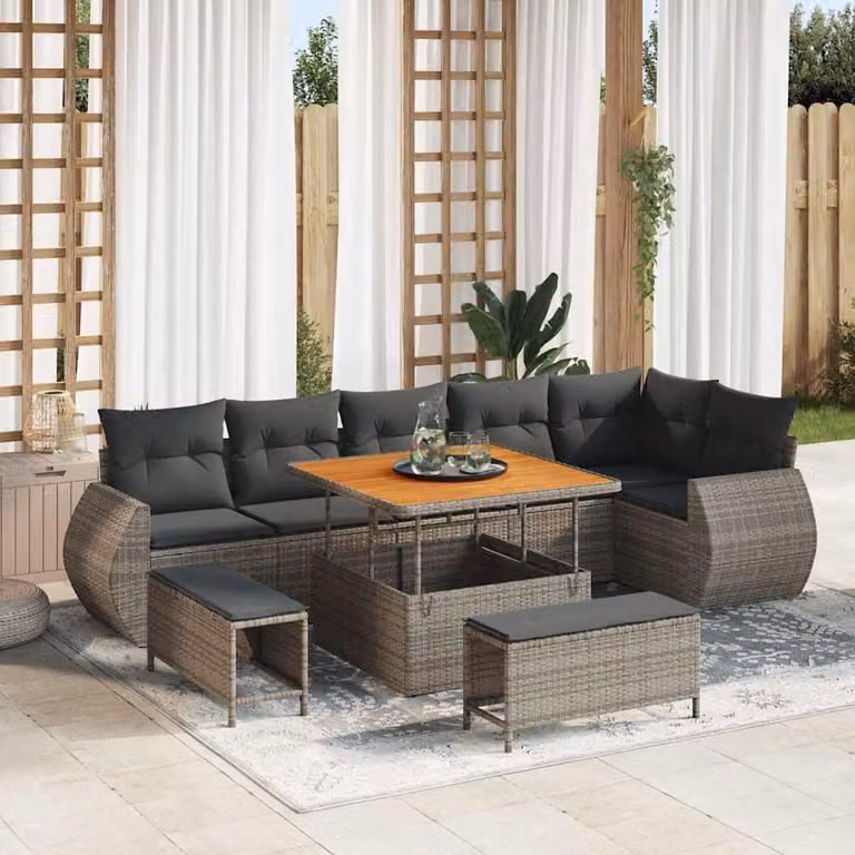 Maison Exclusive - Set da giardino composto da 9 pezzi, divano, colore grigio, realizzato in rattan sintetico