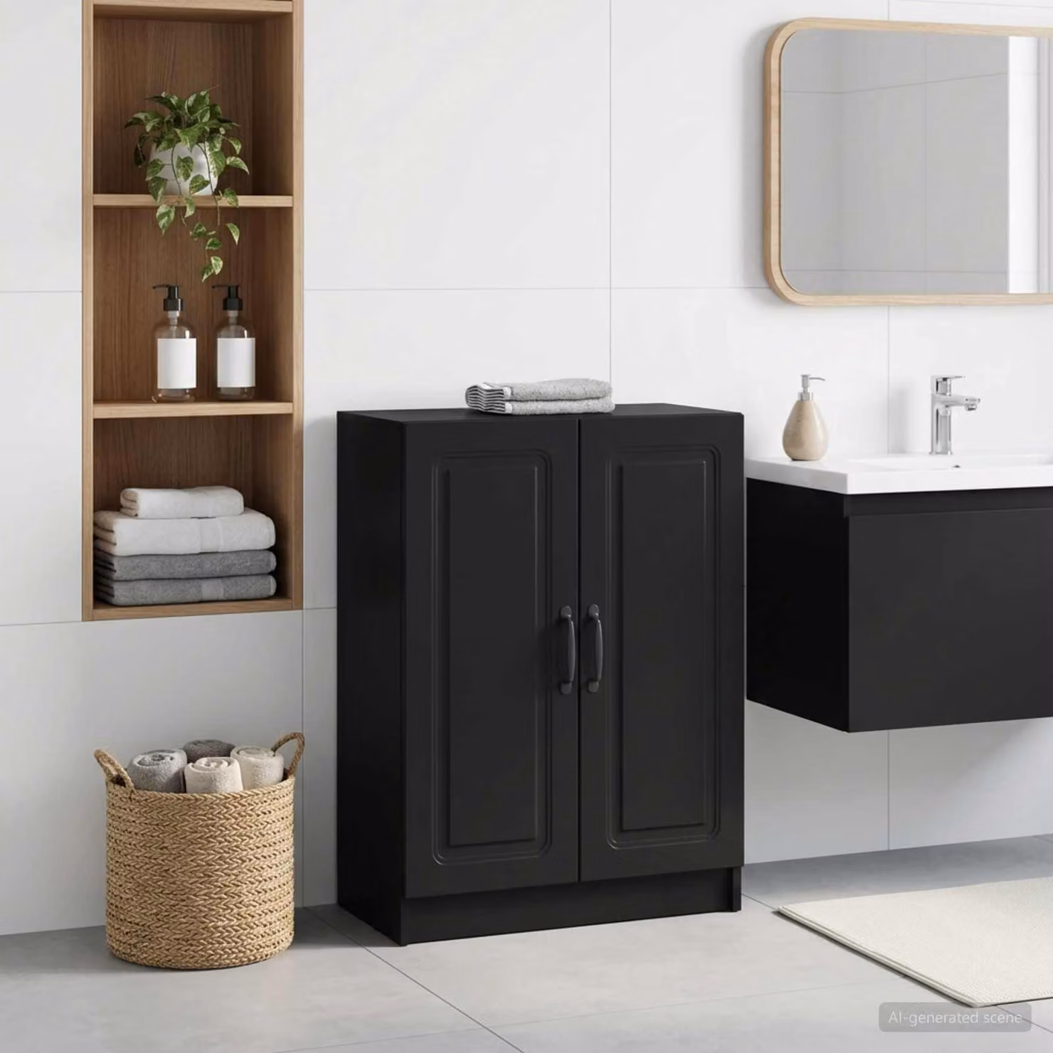 Mobiletto da bagno moderno vidaXL UTRECHT nero L: 59,5 cm, P: 31 cm, H: 77 cm