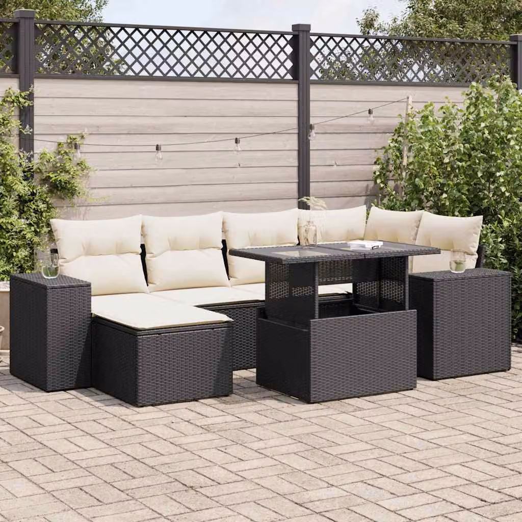 Maison Exclusive - Set Divani da Giardino con Cuscini 7pz Nero Polyrattan
