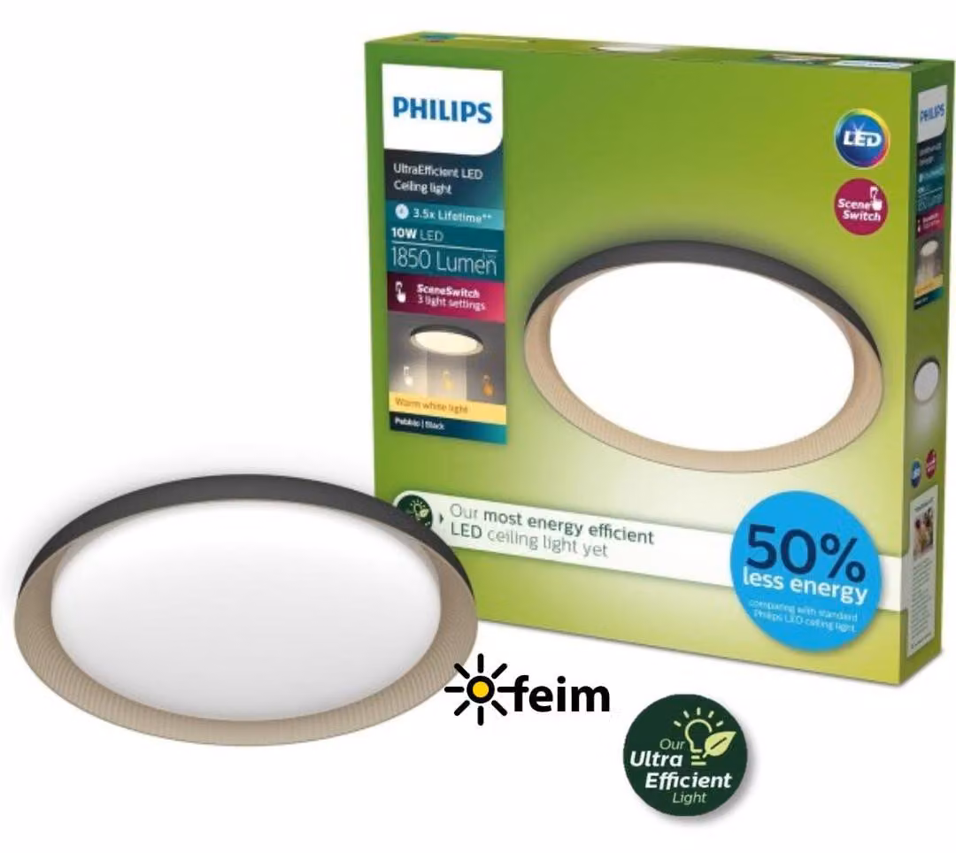 Philips UltraEfficient 8720169301092 Pebblo plafoniera D320mm LED 10W/1850lm 2700K Nero, beige, SceneSwitch