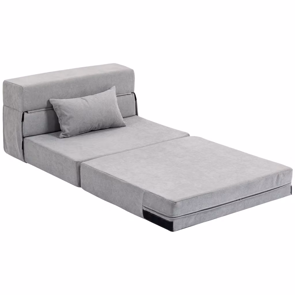 Divano letto futon XYLO trasformabile in materasso in velluto grigio chiaro con cuscini in schiuma – 2