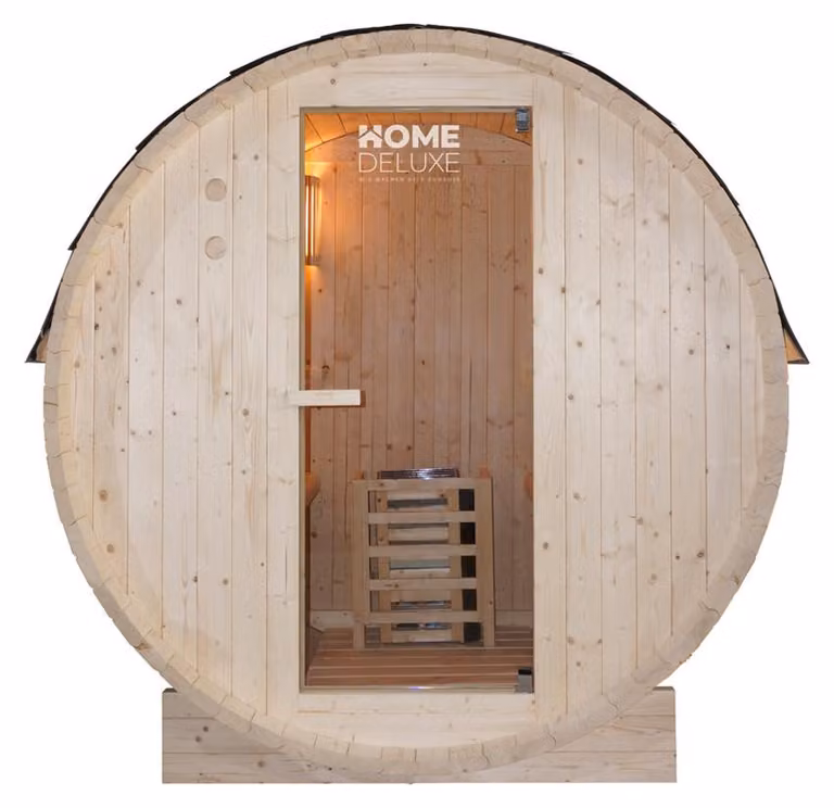 HOME DELUXE Sauna a botte per esterni LAHTI - M incl. riscaldatore per sauna da 3,6 kW e accessori, ideale per 2 persone in legno di abete rosso