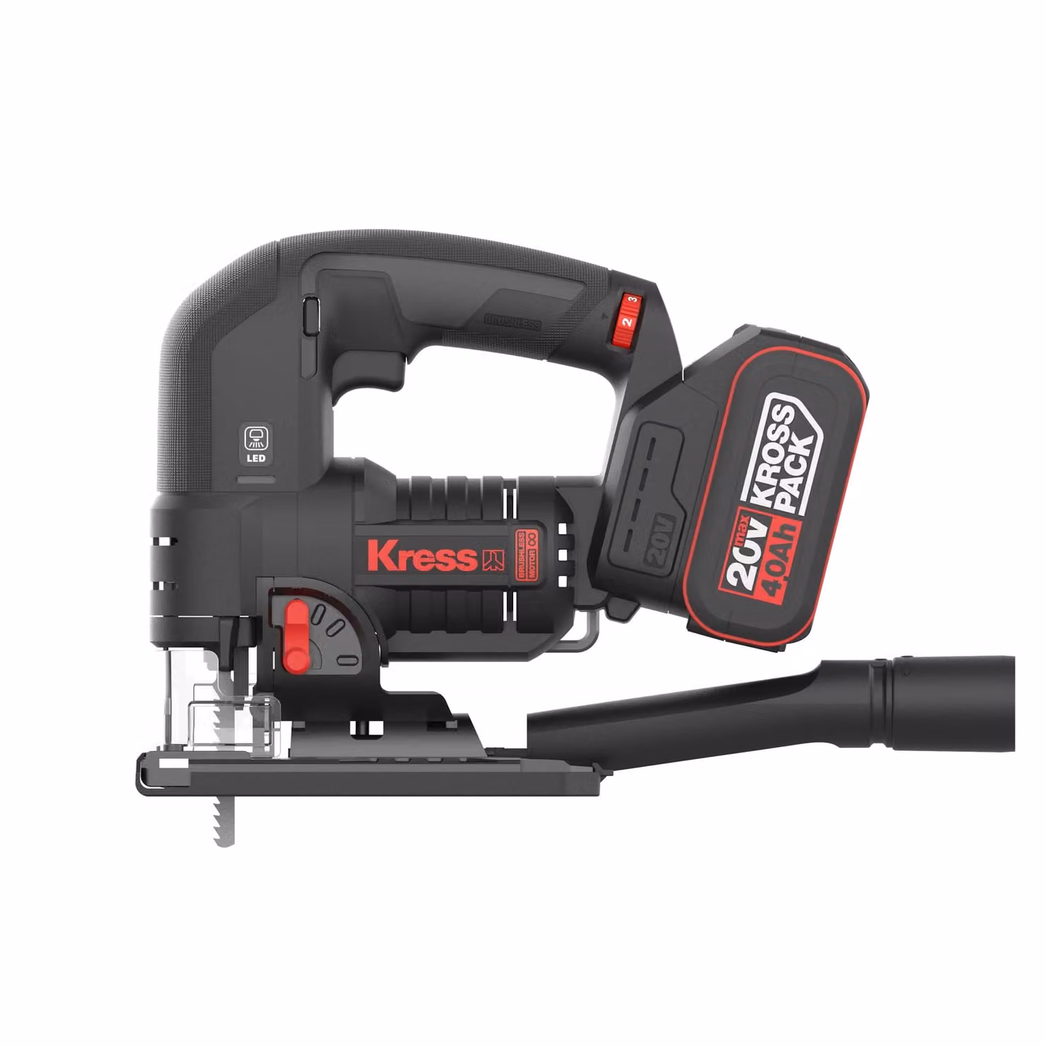 Sega a gattuccio a batteria Kress 20 V, 135 mm, 2 batterie da 4,0 Ah, caricabatterie da 6 A, valigetta impilabile