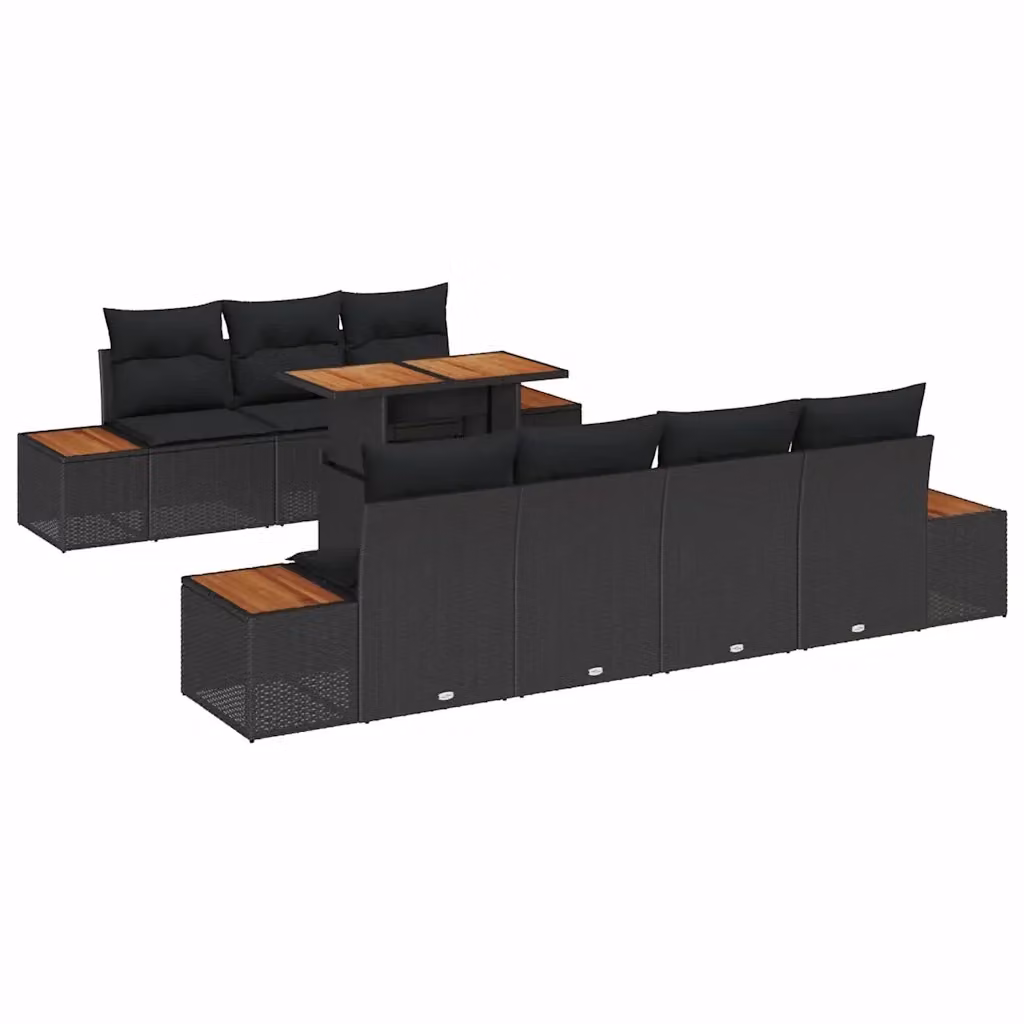 Set Divano da Giardino vidaXL 8 Pezzi in Polyrattan Nero con Cuscini e Tavolino – 2