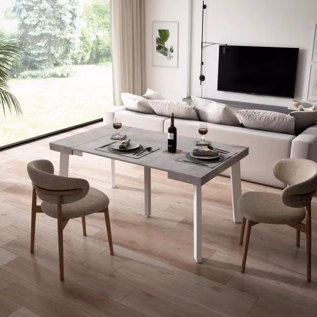 Consolle allungabile, 160x90x73cm, Per 8 persone, Gambe in legno, grigio cemento RF3128