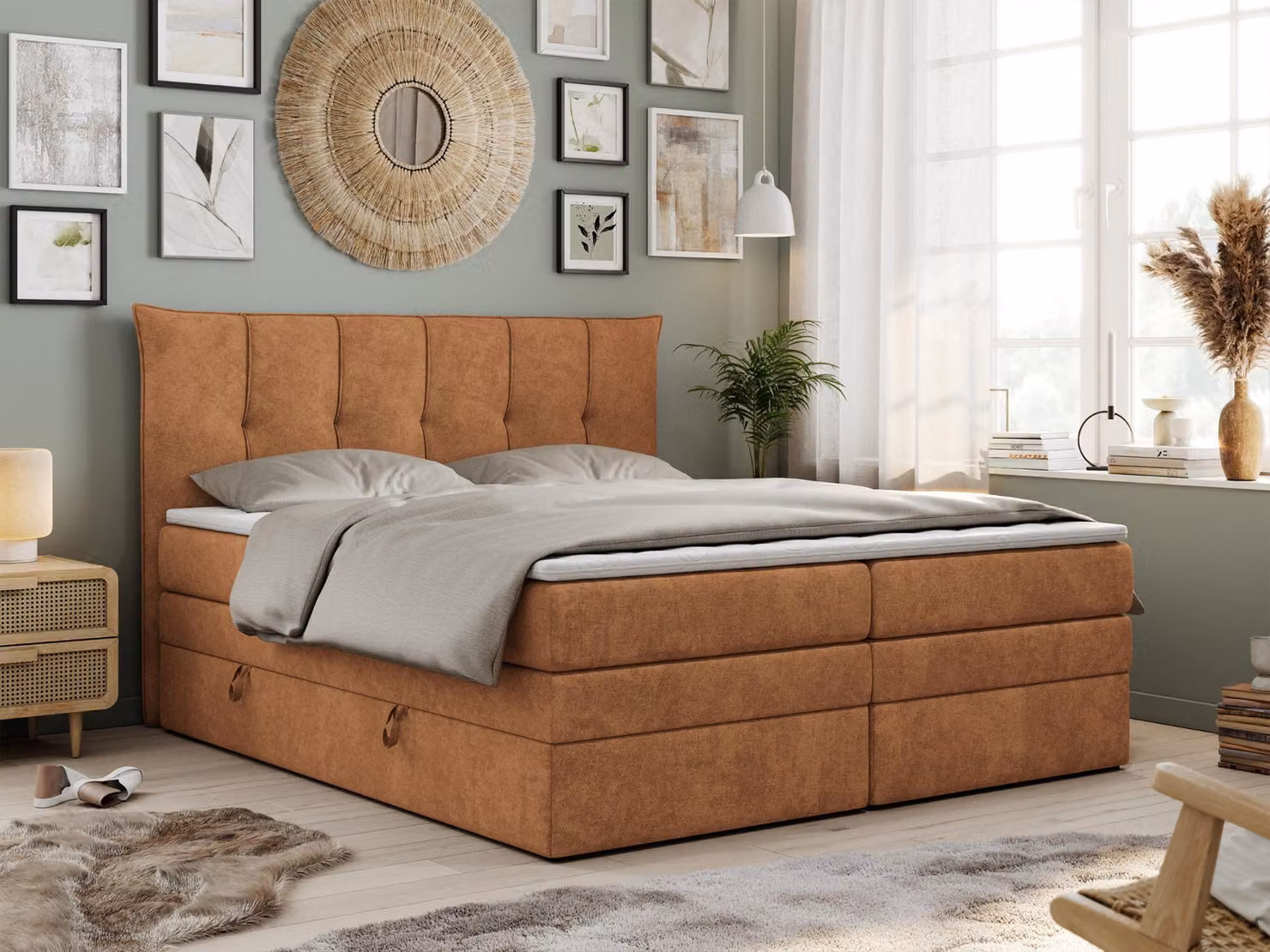 Letto boxspring con materasso a molle insacchettate a 7 zone e topper - PREMIUM-10-KING - 140x200 cm - Arancione - H4