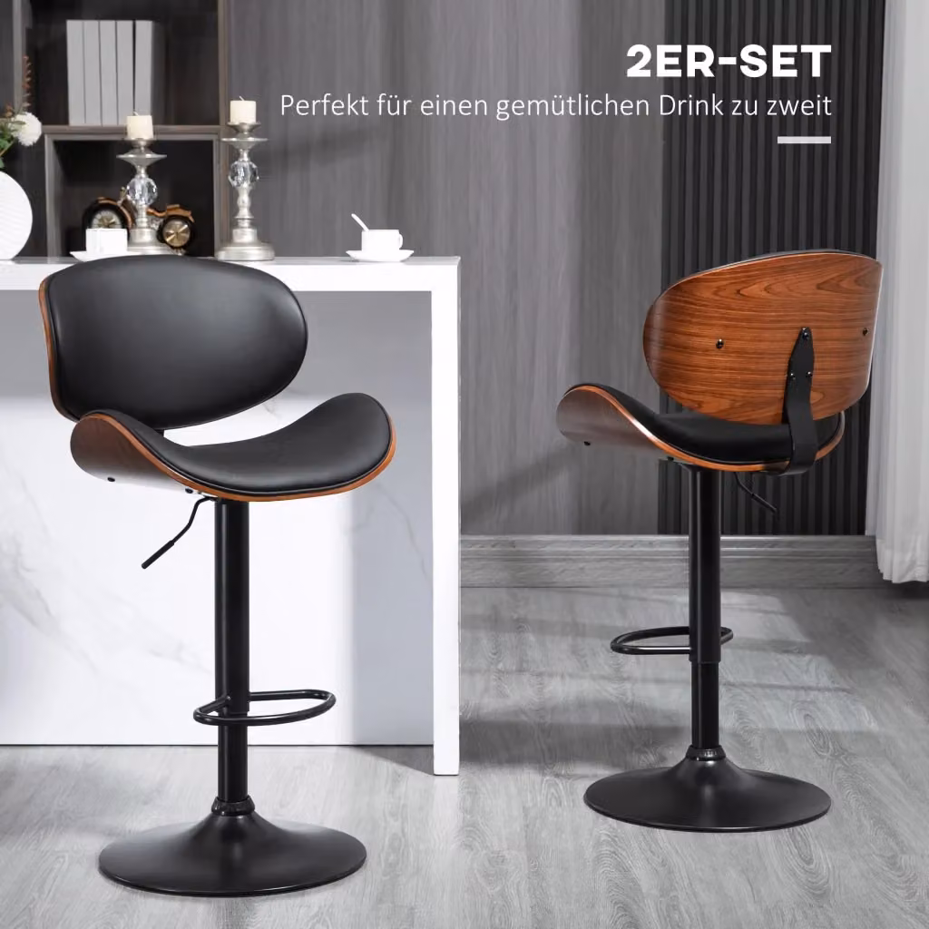 Set da 2 sgabelli alti REDOM regolabili in ecopelle nera con struttura in metallo L/P/H: 52 x 52 x 92-112 cm – 2