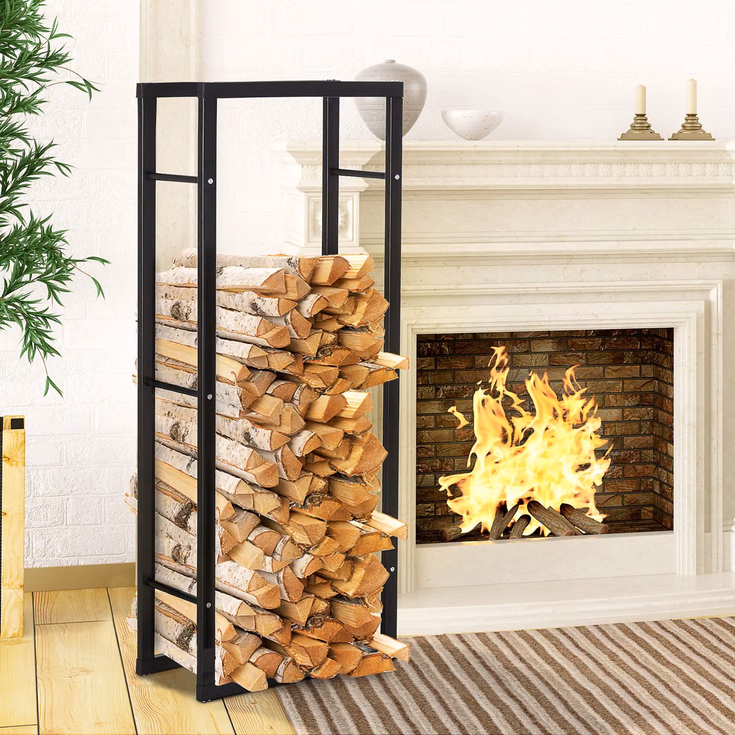 Portabegna per camino HOMCOM in metallo nero per interno ed esterno, H 150 x L 60 x P 25 cm – 2