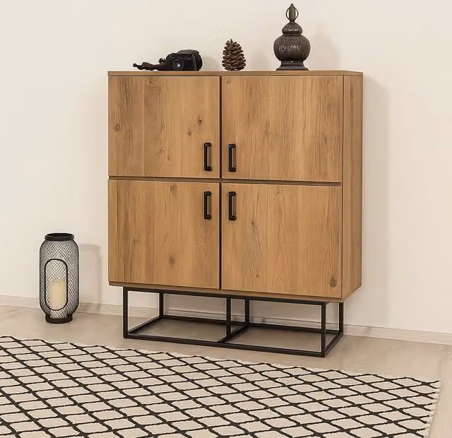 Credenza Katmandu DMORA, Buffet e Madia da Soggiorno o Cucina, Quercia e Nero, L: 93 cm, P: 36 cm, H: 115 cm