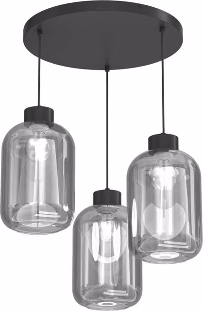 Lampada sospesa Galante Luminex con 3 luci in metallo nero e vetro fumé, attacco E27, dimmabile