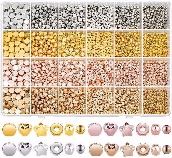 Set di perline dorate - Perline a pressione per creare gioielli - Creazione di gioielli - 2300 pezzi - in scatola portaoggetti - per creare gioielli, collane, cordini per cellulari e braccialetti per bambine