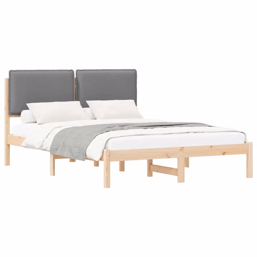 Letto con Testiera Rivestita vidaXL in Legno di Pino e Tessuto Grigio L: 120 cm, P: 200 cm, H: 84,5 cm – 2