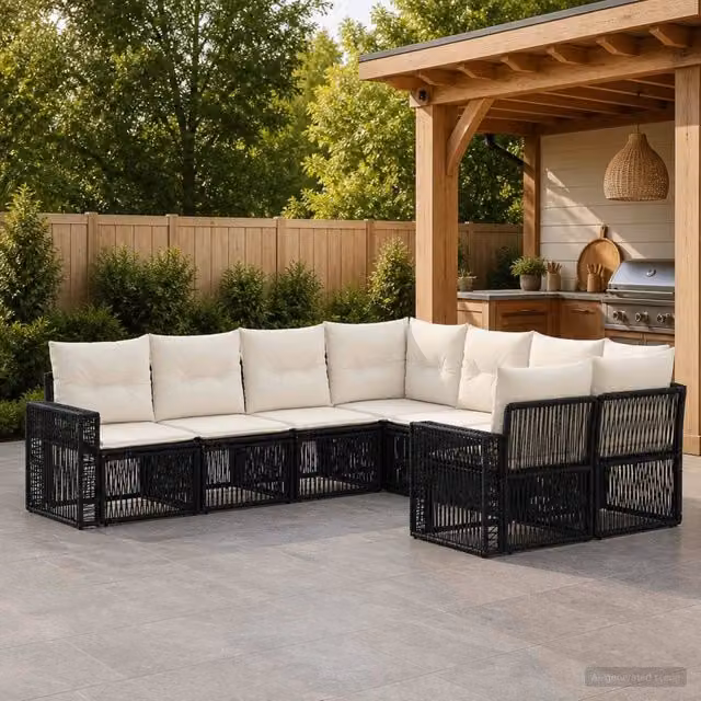 Set Divano da Giardino Moderno vidaXL da 8 Posti con Cuscini e Struttura in Acciaio Verniciato a Polvere Disponibile in Nero, Bianco o Beige – 1