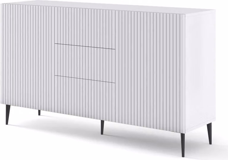 FURNLUX Credenza Ravenna B Bianco e Nero 150cm / Colore principale: Bianco / Dimensioni: 150 x 87 x 42 cm