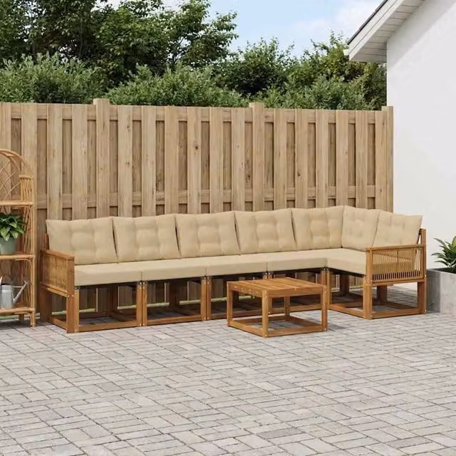 Set di divani da esterno 7 pz Naturale e Beige 3382005