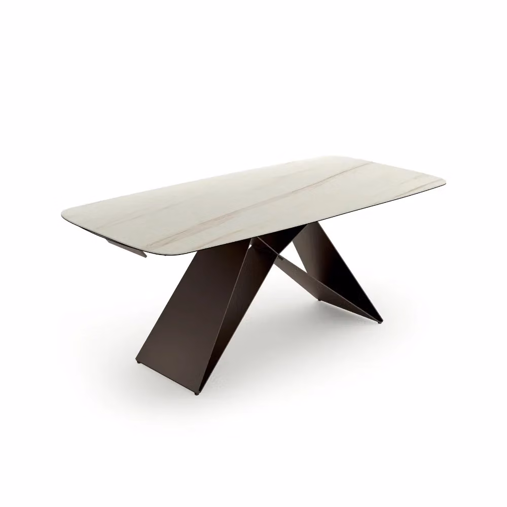 Tavolo da pranzo allungabile Cruise Duzzle in ceramica effetto marmo calacatta e vetro, L: 200-280 cm, P: 100 cm, H: 76 cm, colori bianco, oro e bronzo – 2