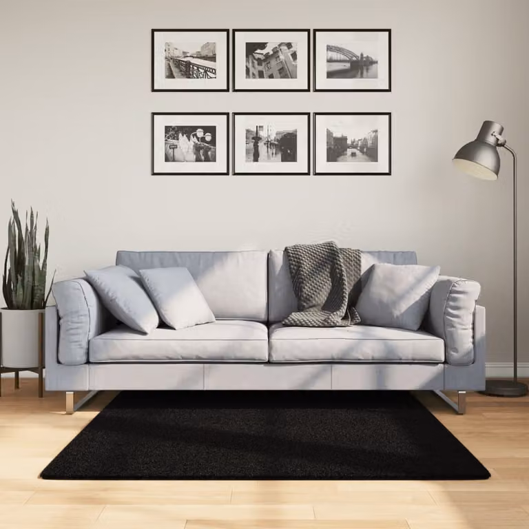 vidaXL Tappeto a Pelo Corto HUARTE Nero, Lavabile e Antiscivolo, L/P: 120 x 120 cm