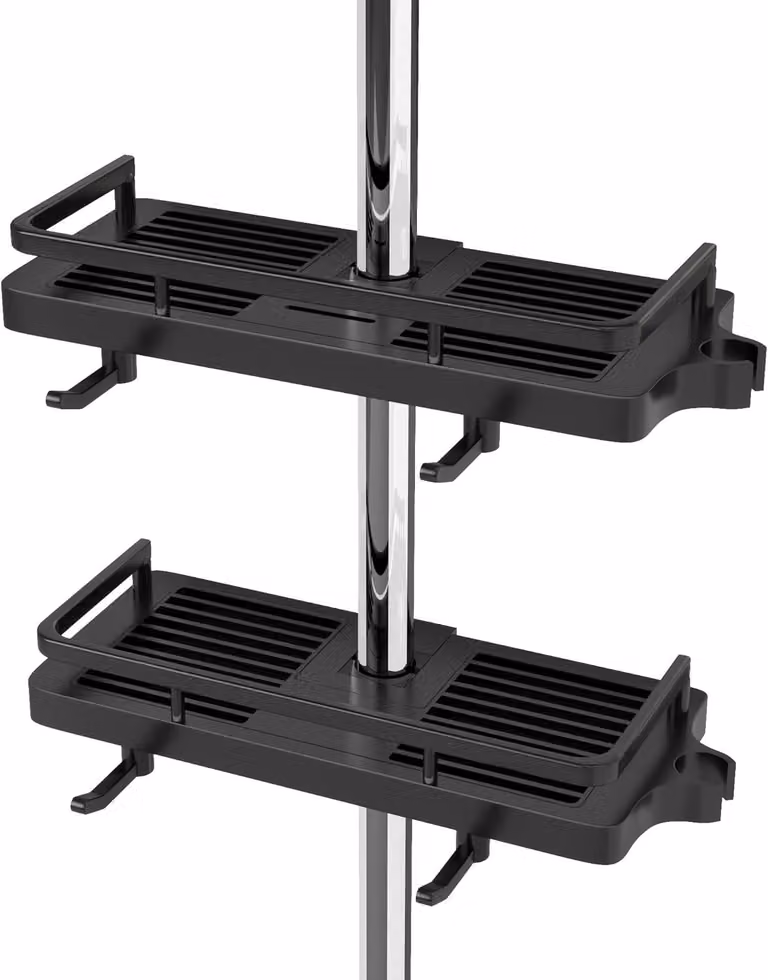Portaoggetti da doccia senza foratura, in plastica ABS, set da 2 pezzi, con 4 ganci e 2 supporti, adatto per colonne doccia da 18-25 mm
