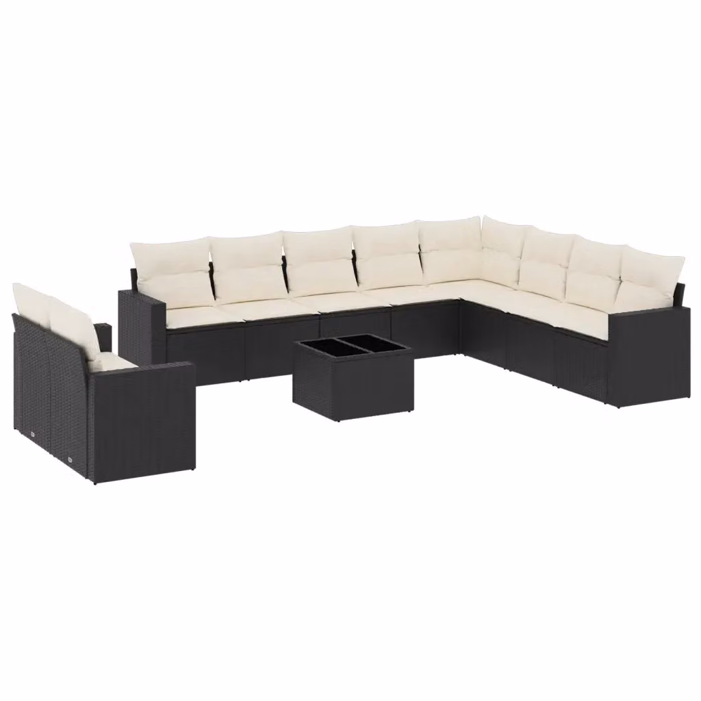 vidaXL Set Divani da Giardino 11 pz in Polyrattan Nero con Cuscini e Tavolino da Esterno – 2