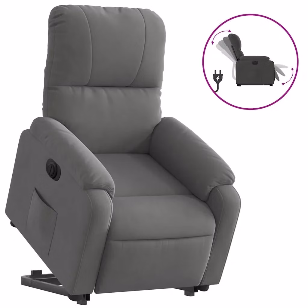 vidaXL Poltrona a Rialzo Reclinante Elettrica Grigia in Microfibra con Supporto Motorizzato per Senior – 2
