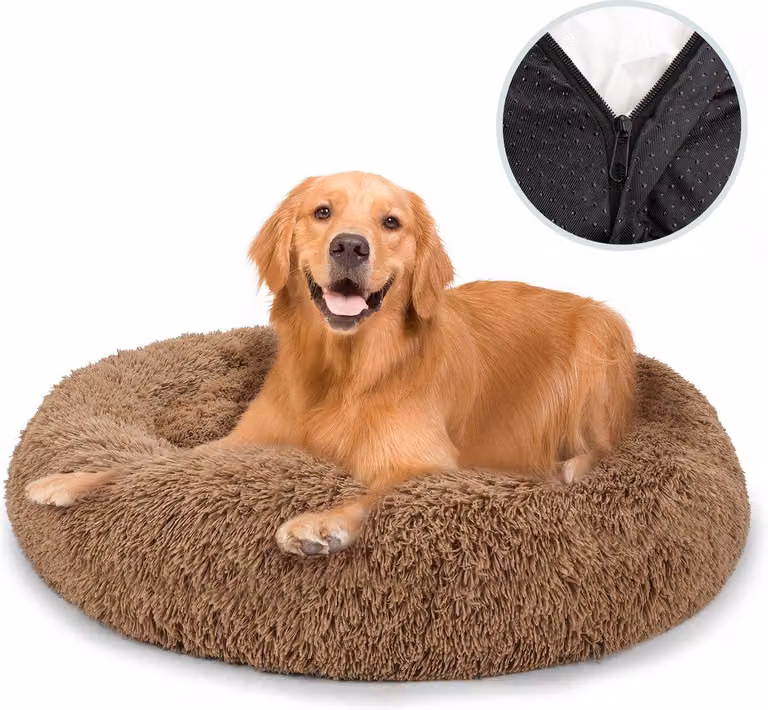 Cuccia per cani - 60 cm - Cuscino per cani - Cuccia a forma di ciambella, adatta anche per gatti - Lavabile - Morbida - Marrone