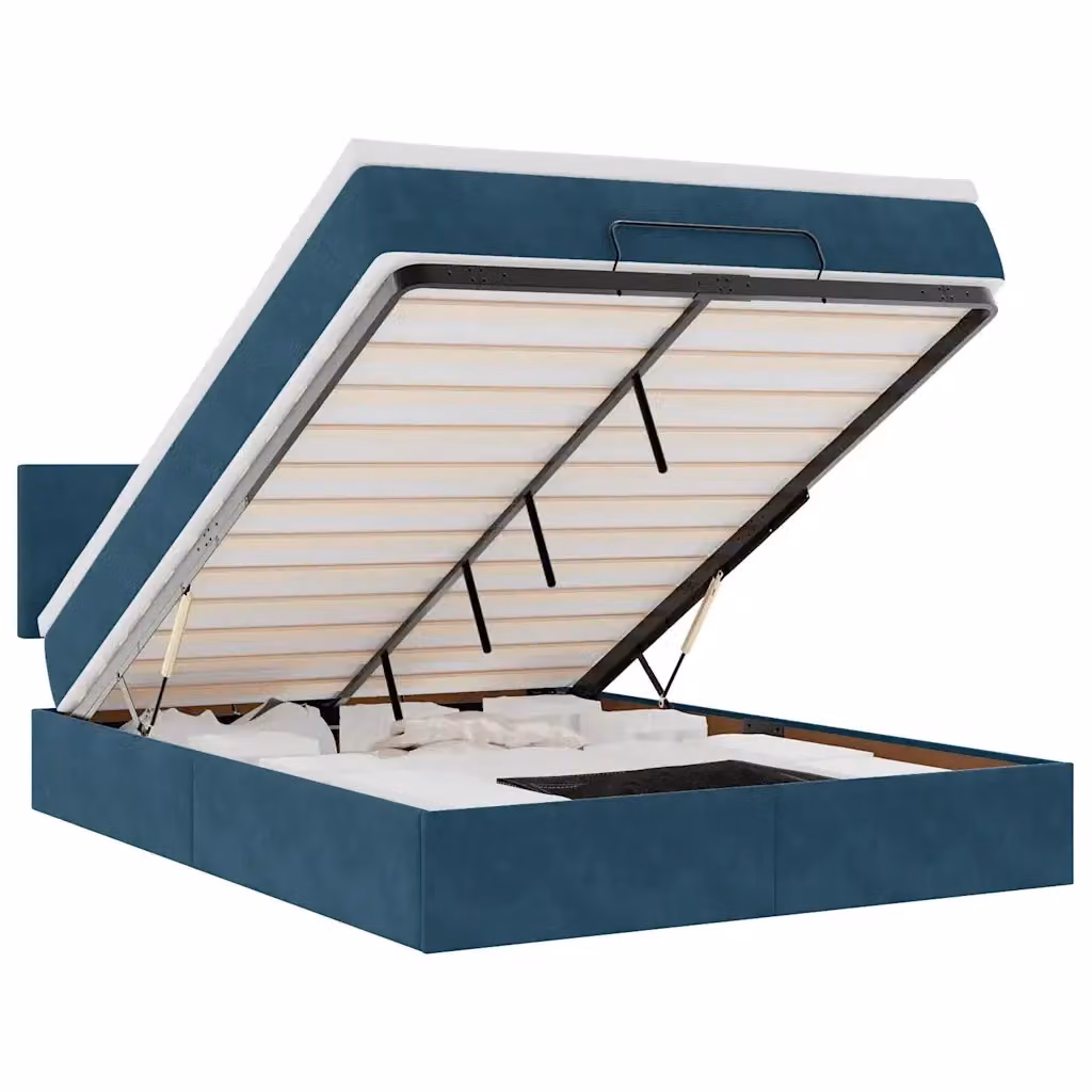 Letto con contenitore a sollevamento vidaXL in velluto blu e bianco L: 200 cm, P: 140 cm, H: 88 cm – 2