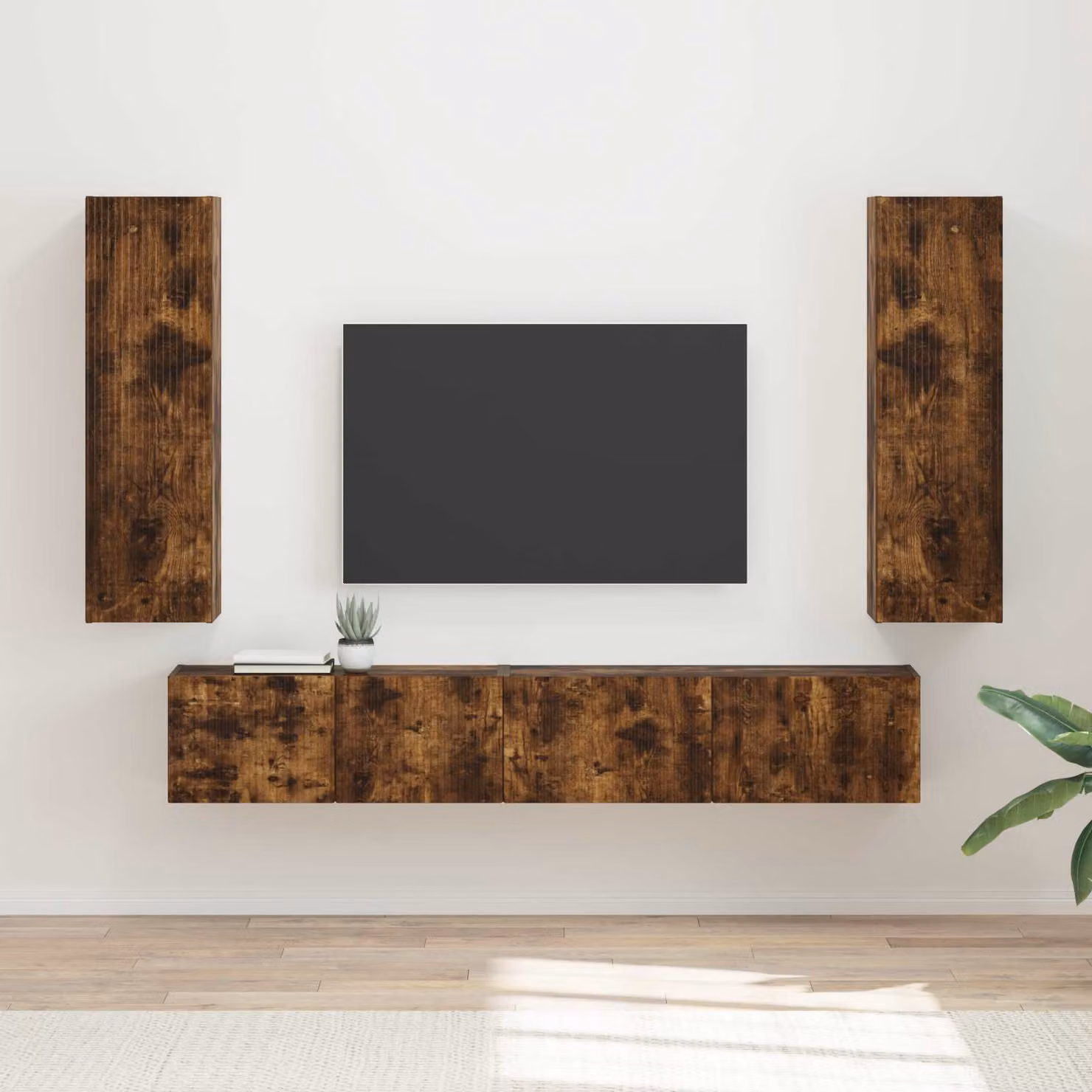 Set mobile TV moderno vidaXL in 3 pezzi color rovere fumé in legno e MDF – 1