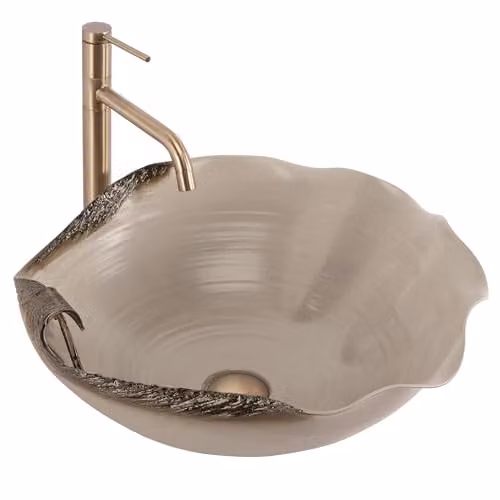Rea - Lavabo Da Appoggio Asimmetrico Hm-22, Beige, Ceramica Sanitaria, 49X44X18Cm