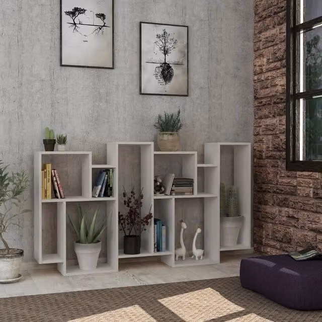 Libreria bifacciale Karmato bianca moderna L: 96 cm, P: 25,5 cm, H: 168,5 cm
