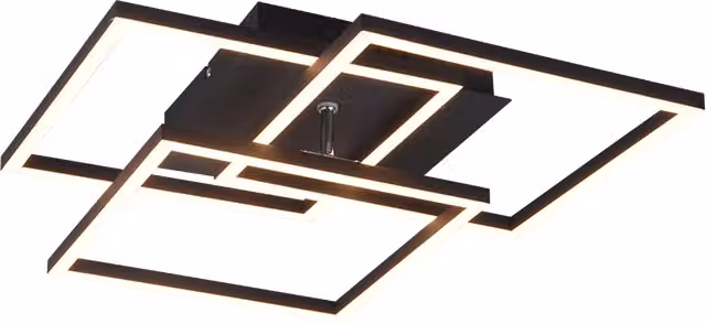 Plafoniera LED Trio Leuchten moderna in metallo e legno nero, L 39 cm, dimmerabile con telecomando