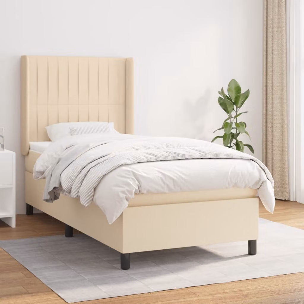 The Living Store Letto a molle con materasso crema 90x190 cm in tessuto