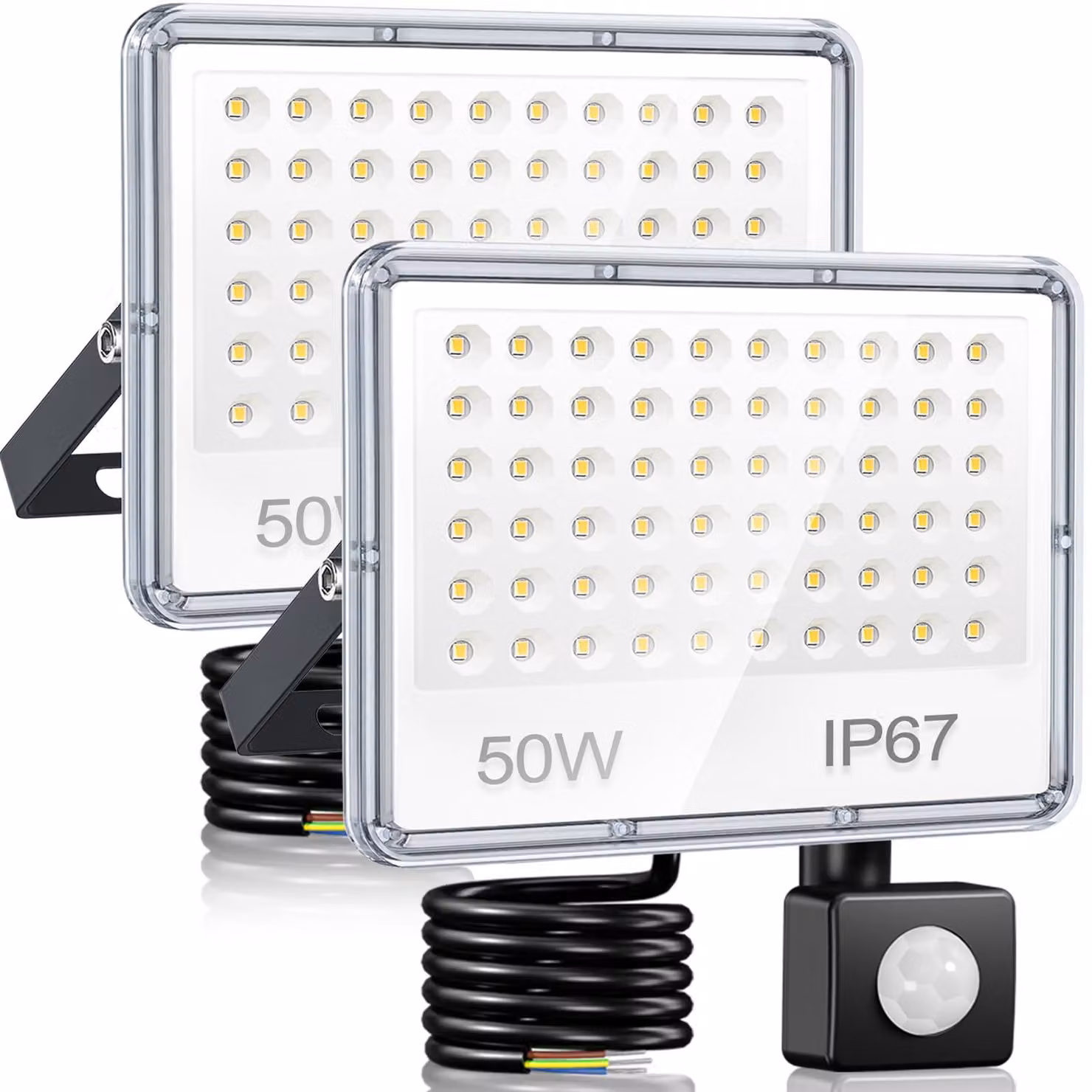 Fari LED da 50W con sensore di movimento, set da 2, 5000 lumen, grado di protezione IP67