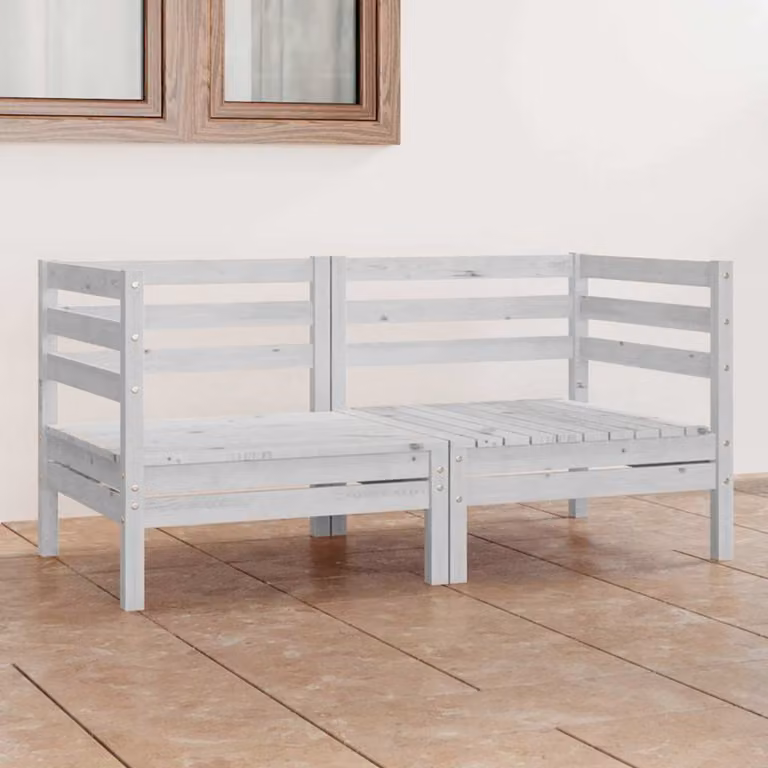 vidaXL Divano da Giardino a 2 Posti in Legno Massello di Pino Bianco Lacquered