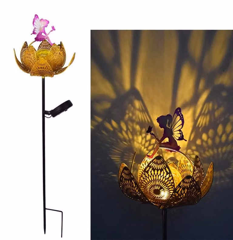 Lampada da esterno solare a forma di loto, decorazione per il giardino, con LED, dimensioni 76x16x17 cm