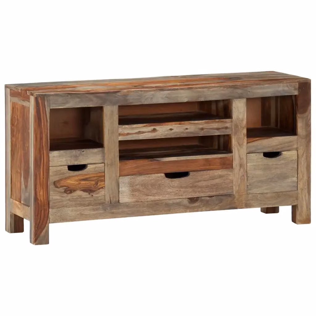 Credenza in legno di acacia stile rustico vidaXL, Grigia e Marrone, L 100 cm x P 30 cm x H 50 cm