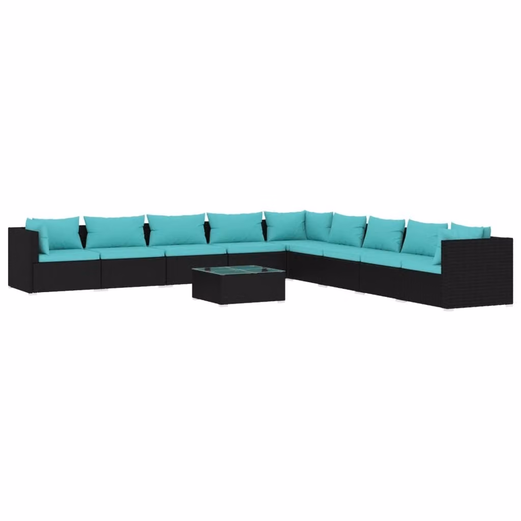 Set Divani da Giardino 10 pz con Cuscini in Polyrattan Nero