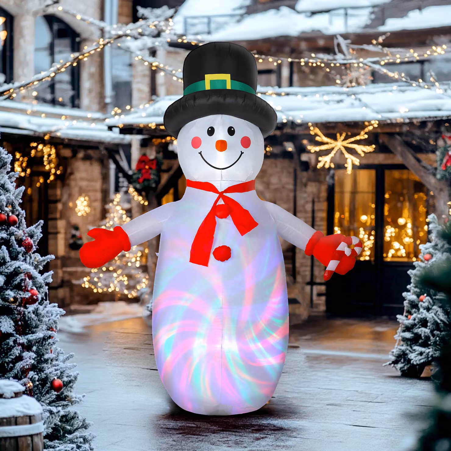 Pupazzo di neve gonfiabile di Natale Outsunny con luci a LED, Multicolore, H: 240 cm, L: 177 cm, P: 78 cm – 2