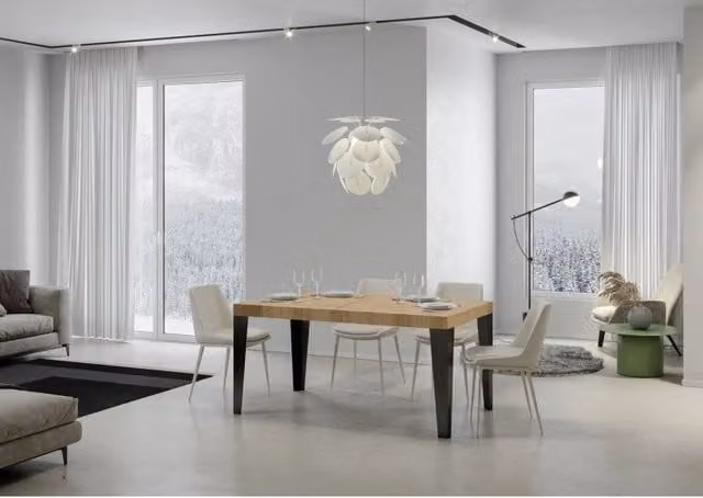 Tavolo allungabile moderno ITAMOBY in legno e metallo, piano Quercia Natura e telaio Antracite, L: 160-244 cm, P: 80 cm