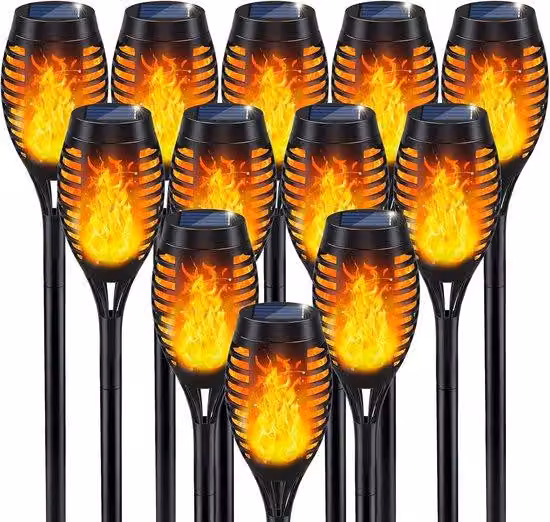 Set di torce solari in cemento, 12 lampade decorative da esterno a LED, torce solari impermeabili per l'illuminazione del giardino