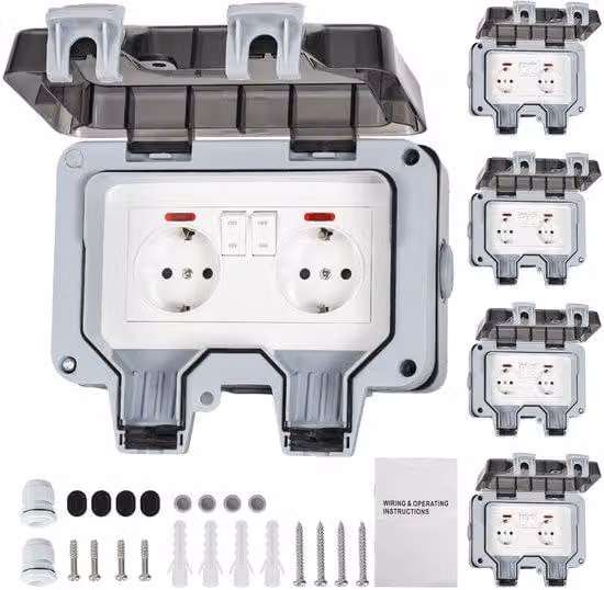 Interruttori esterni a doppia protezione – Grado di protezione IP66 – Interruttori esterni – Montaggio a parete – Interruttori resistenti all'acqua – Interruttori esterni con scatola di protezione – IP66 – Scatola di protezione – 5 vie – Interruttori este
